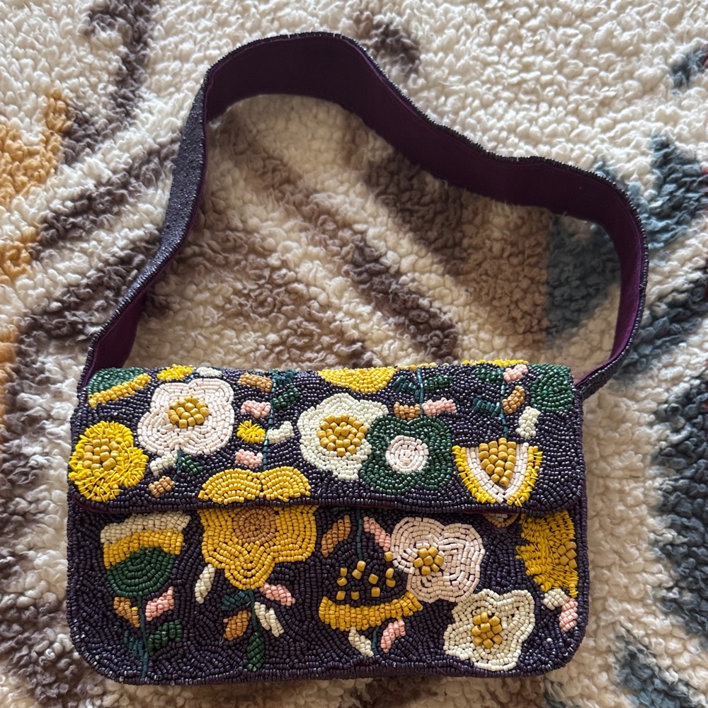 SOLD!!! SOL MER Beaded Floral Crossbody Bag in Navy and Yellow